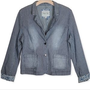 Per Se Pinstripe Distressed Cotton Blazer With Contrasting Cuff Print, EUC, szXL